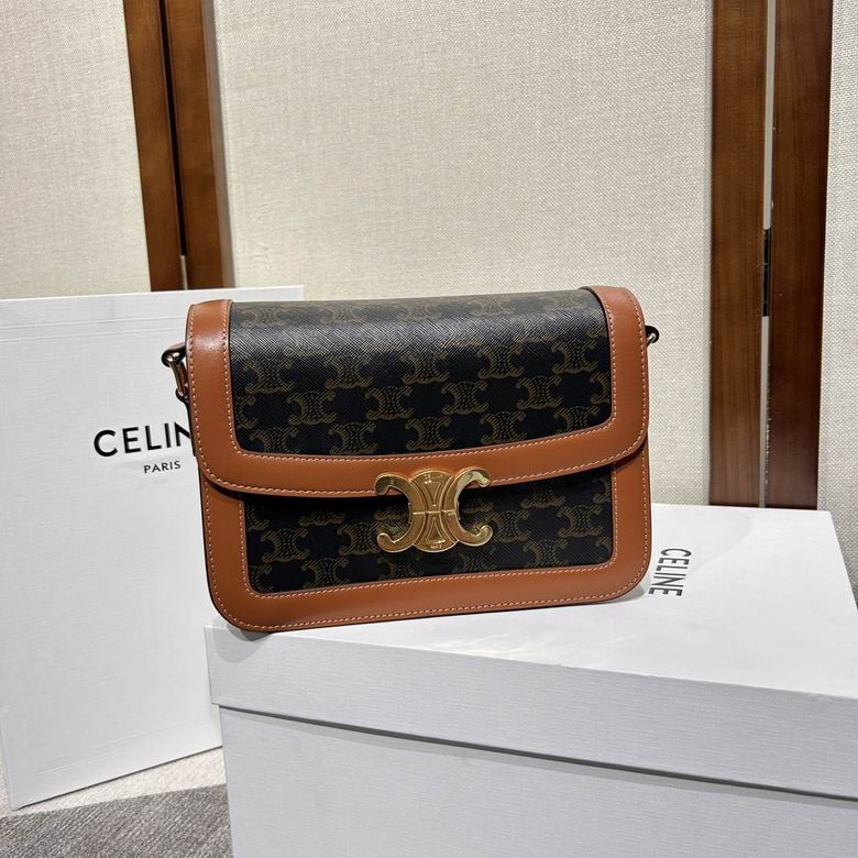 Celine Triomphe Shoulder Bag in Triomphe Canvas with Tan Calfskin Trim