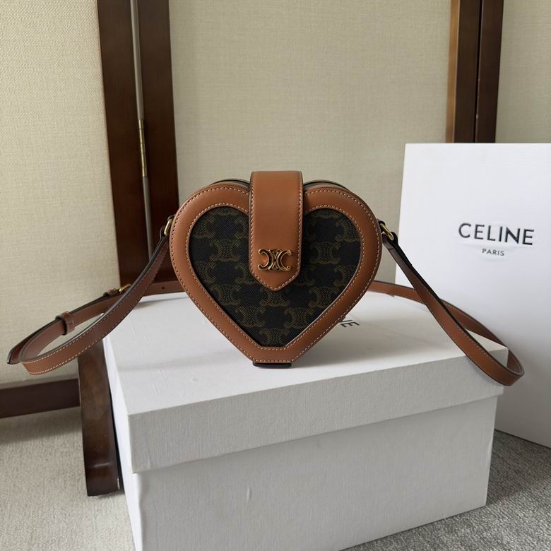 Celine Heart Crossbody Bag in Triomphe Canvas with Tan Calfskin Trim