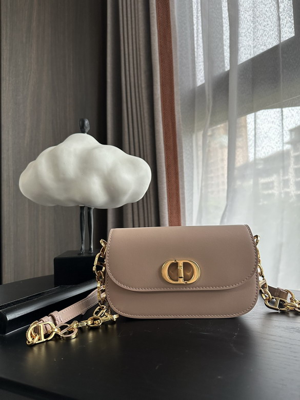 Dior 30 Montaigne Mini Flap Shoulder Bag in Nude Beige Leather with Gold Chain