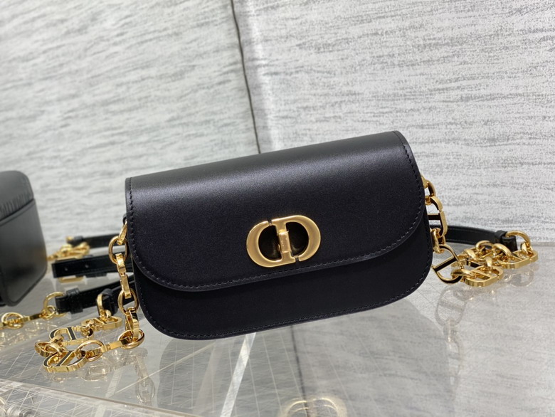 Dior 30 Montaigne Avenue Chain Flap Bag in Black Smooth Leather