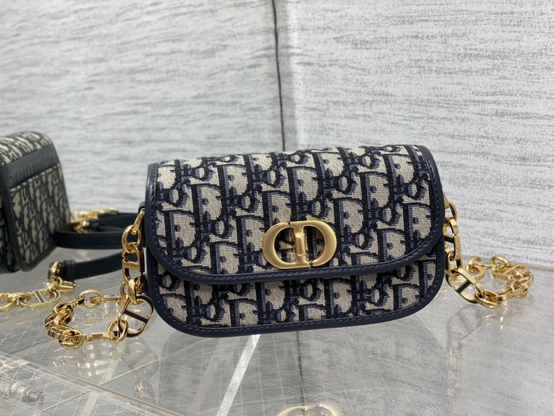 Dior 30 Montaigne Avenue East-West Chain Bag in Blue Oblique Jacquard