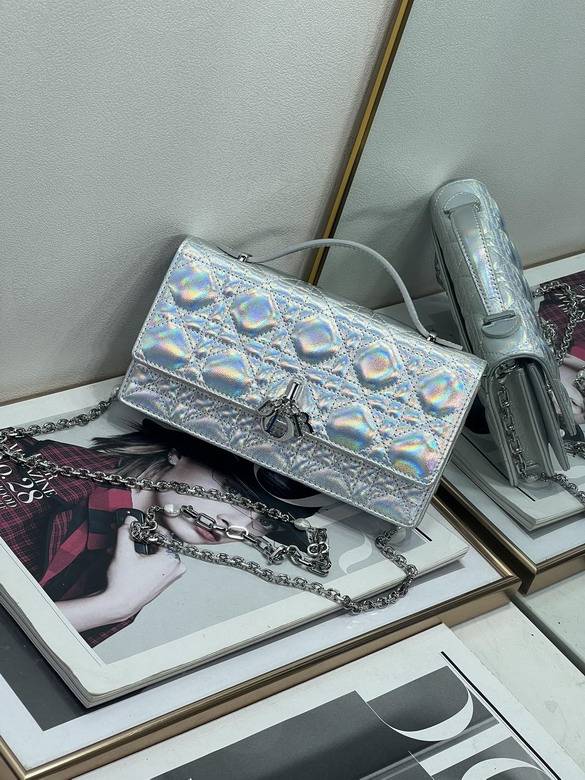 Christian Dior Miss Dior Top-Handle Chain Bag in Silver Holographic Cannage Leather