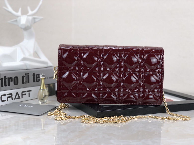 Christian Dior Lady Dior Chain Clutch in Burgundy Cannage Patent Leather