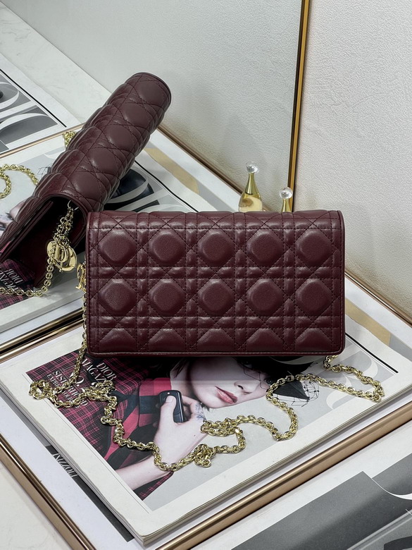 Christian Dior Lady Dior Chain Clutch Bag in Burgundy Cannage Lambskin