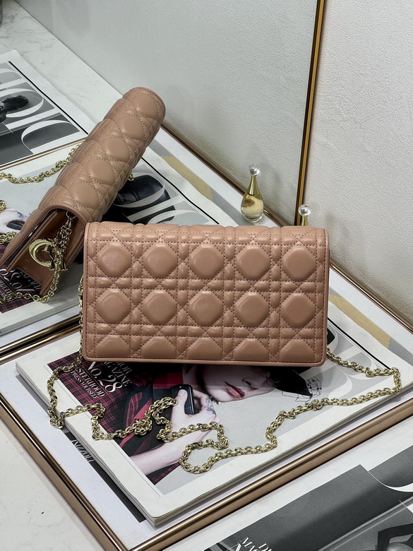 Christian Dior Lady Dior Chain Clutch Crossbody Bag in Blush Pink Cannage Leather