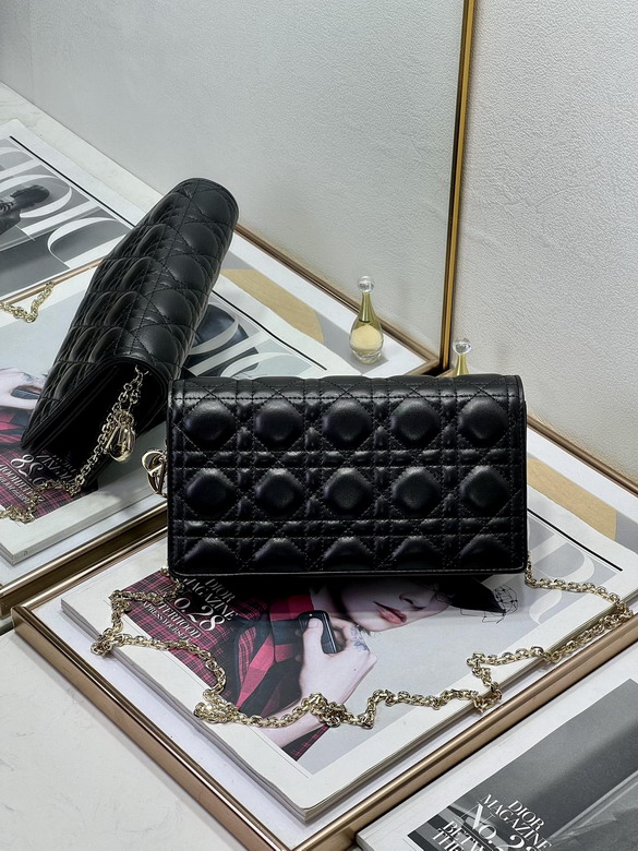 Christian Dior Lady Dior Chain Pouch in Black Cannage Lambskin