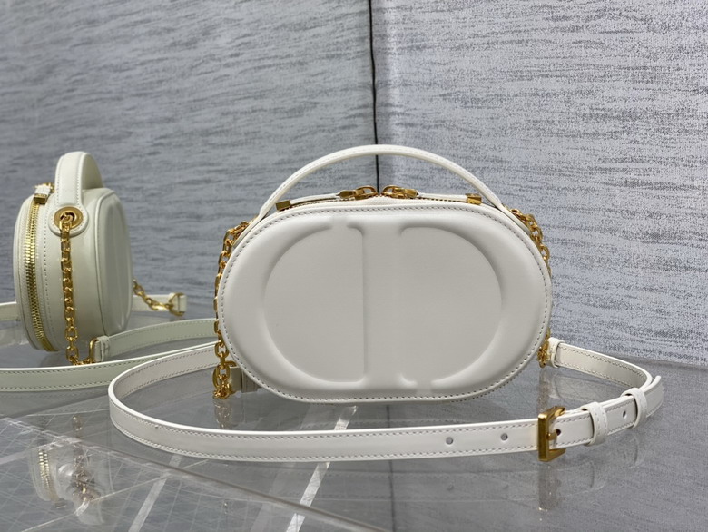 Christian Dior Signature Oval Top-Handle Crossbody Bag in White Leather