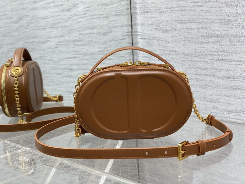 Christian Dior CD Signature Oval Camera Bag in Brown Calfskin Leather