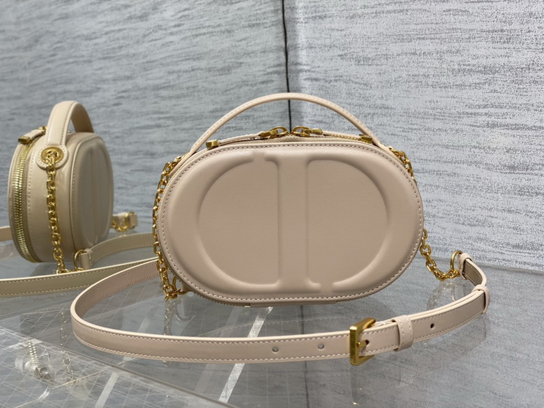 Christian Dior CD Signature Oval Camera Bag in Beige Calfskin with Chain
