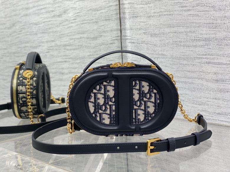 Dior CD Signature Oval Camera Bag in Blue Oblique Jacquard and Calfskin