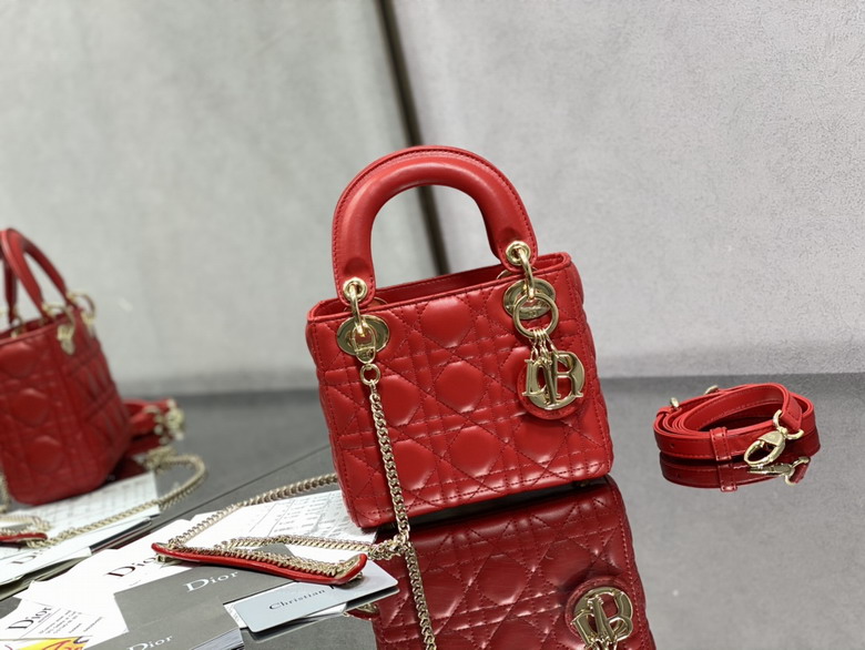 Christian Dior Lady Dior Micro Top-Handle Bag in Red Cannage Lambskin