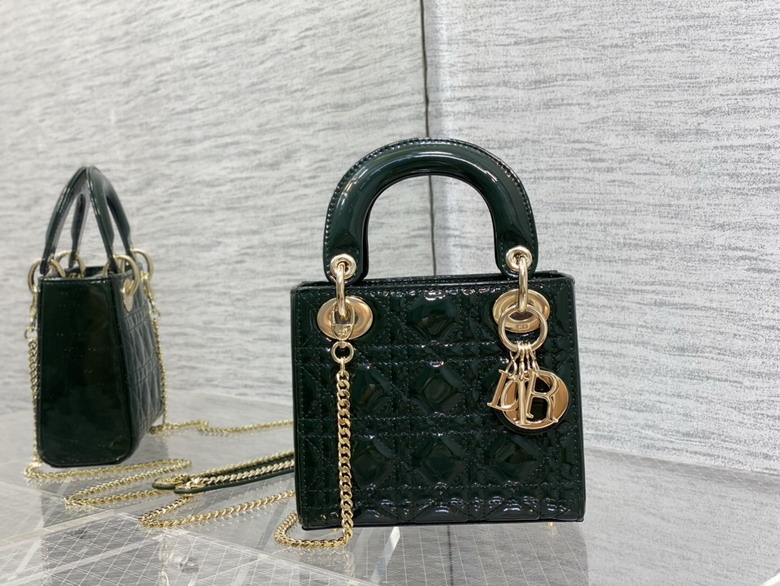 Christian Dior Lady Dior Mini Bag in Dark Green Patent Cannage Leather