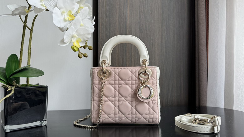 Christian Dior Lady Dior Micro Bag in Pink Cannage Lambskin with White Handle