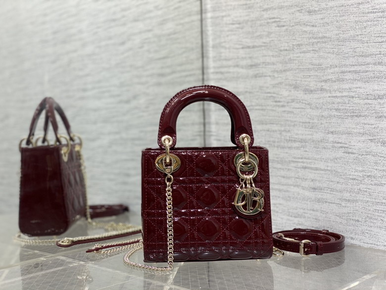 Christian Dior Lady Dior Mini Bag in Burgundy Patent Cannage Leather