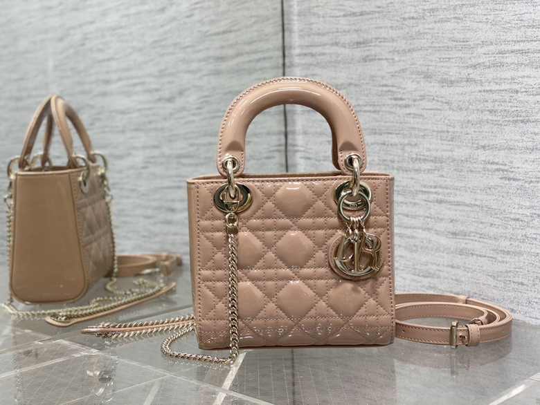 Christian Dior Lady Dior Micro Bag in Nude Pink Patent Cannage Leather