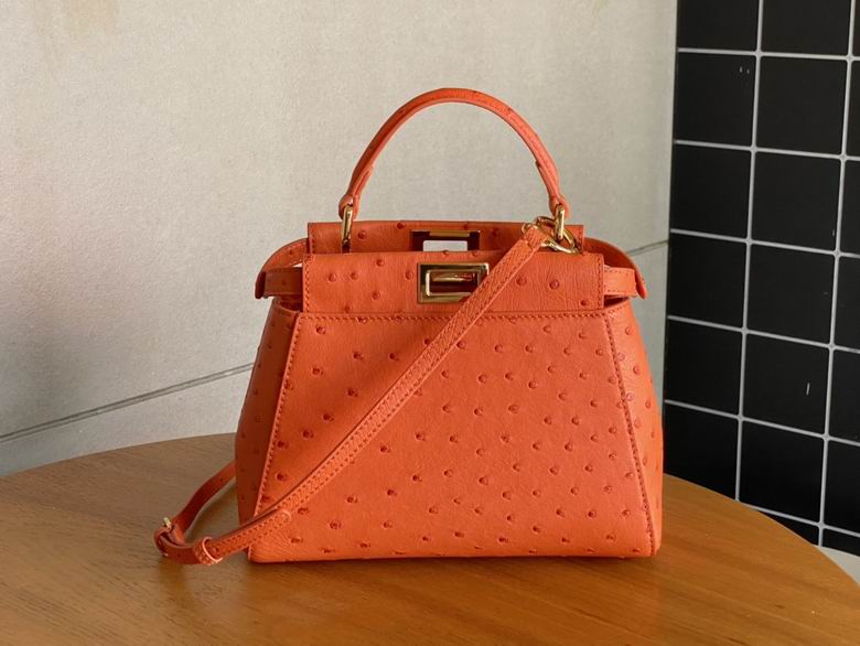 Fendi Peekaboo Mini Top-Handle Bag in Orange Ostrich-Embossed Leather