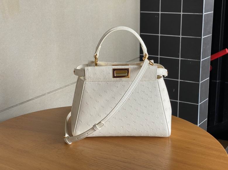Fendi Peekaboo Mini Top-Handle Bag in White Ostrich-Embossed Leather