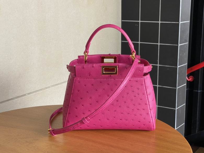 Fendi Peekaboo Mini Top-Handle Bag in Fuchsia Ostrich-Embossed Leather