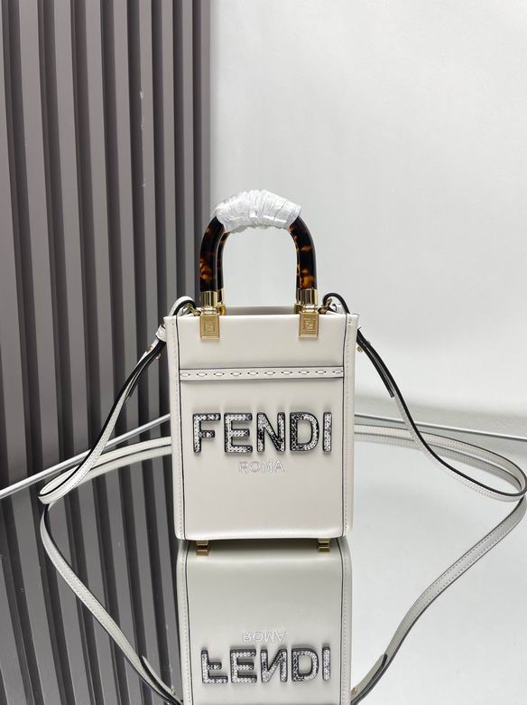 Fendi Sunshine Mini Shopper Tote in White Leather with Tortoiseshell Handle