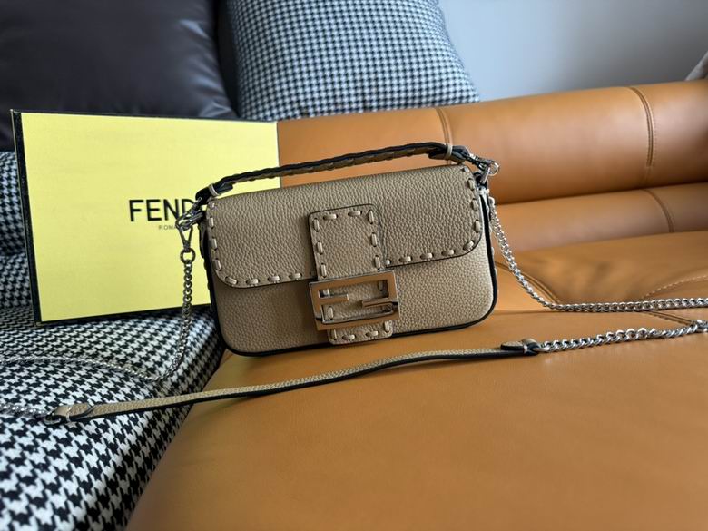 Fendi Baguette Mini Bag in Taupe Grained Leather with Selleria Stitching