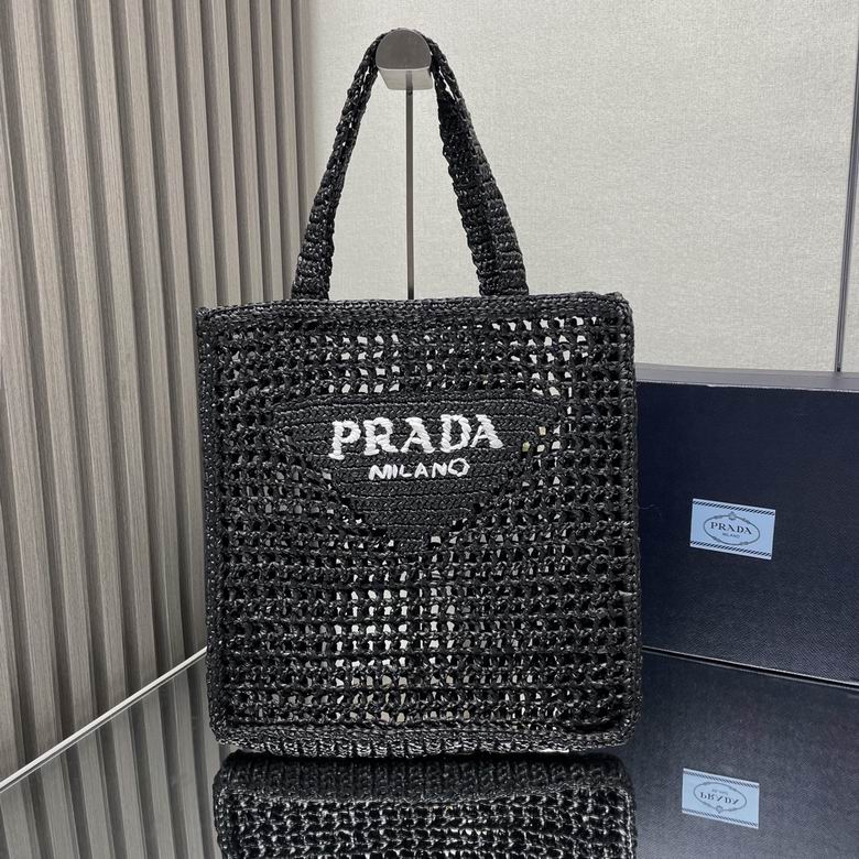 Prada Raffia Tote · 36×38×3 cm