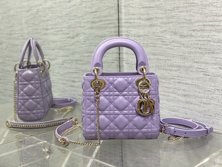 Christian Dior Lady Dior Micro Bag in Lilac Cannage Lambskin with Gold Hardware