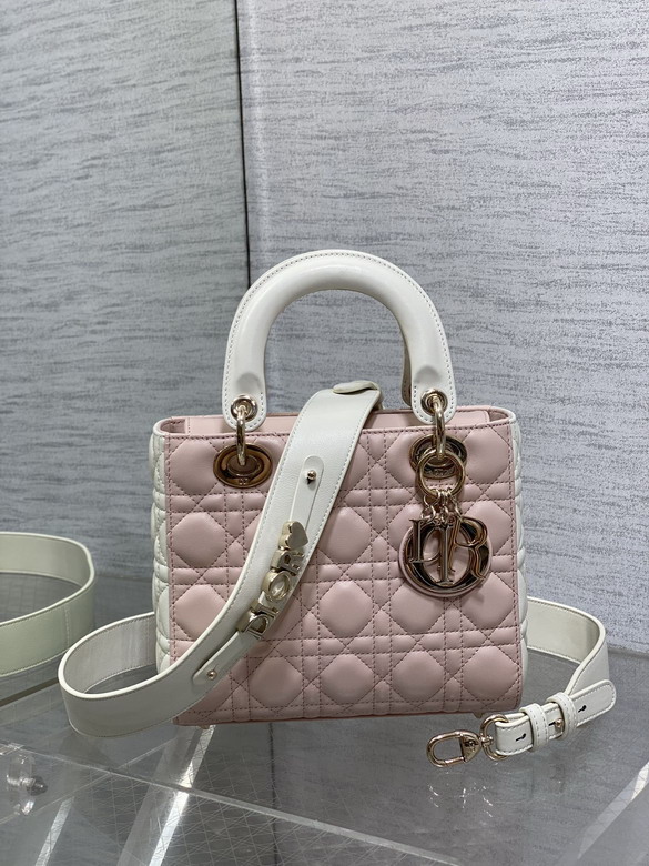 Christian Dior Lady Dior Small Top-Handle Bag in Pink Cannage Lambskin