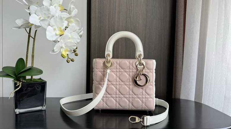 Christian Dior Lady Dior Small Top-Handle Bag in Pink Cannage Lambskin