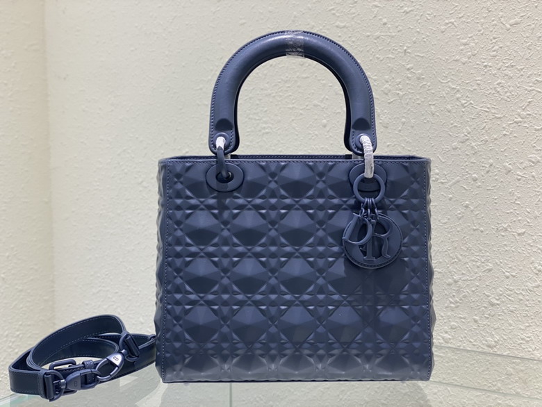 Dior Lady Dior Medium Top-Handle Bag in Matte Navy Blue Cannage Leather