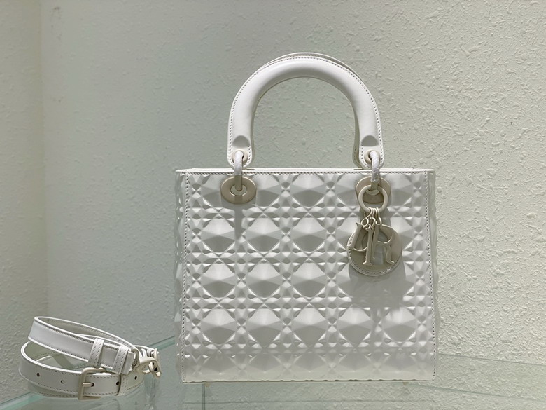 Christian Dior Lady Dior Medium Top-Handle Bag in White Cannage Embossed Leather