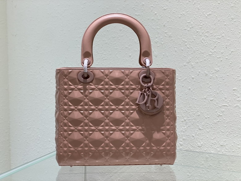 Christian Dior Lady Dior Medium Top-Handle Bag in Dusty Pink Patent Leather