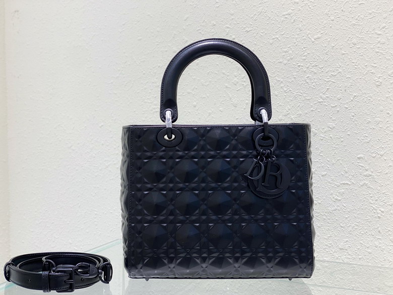 Christian Dior Lady Dior Medium Top-Handle Bag in Matte Black Cannage Leather