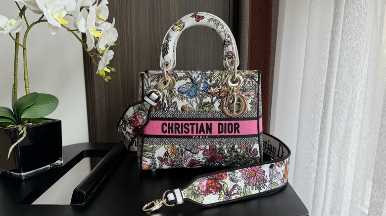 Christian Dior Lady D-Lite Medium Bag in Multicolor Butterfly Floral Embroidery