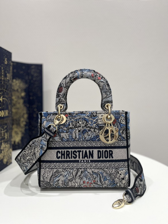 Christian Dior Lady D-Lite Medium Bag in Blue Multicolor Embroidery