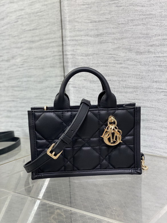 Dior Book Tote Mini Quilted Bag with Strap in Black Macrocannage Leather