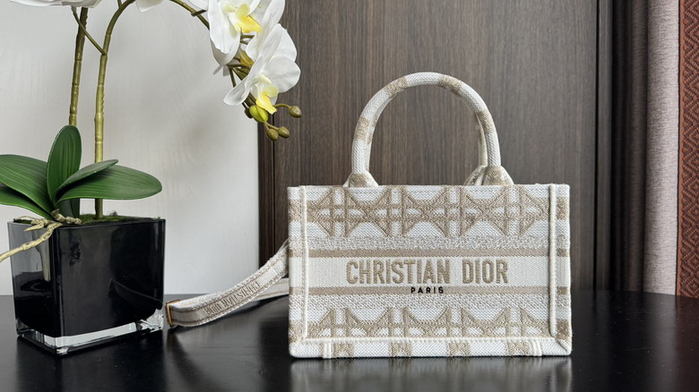 Christian Dior Book Tote Mini in Beige and White Cannage Embroidered Canvas