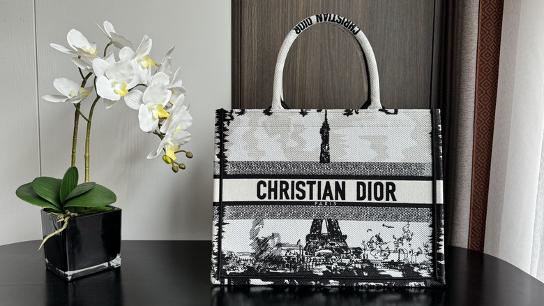 Christian Dior Book Tote Medium in Black and White Paris Embroidered Canvas