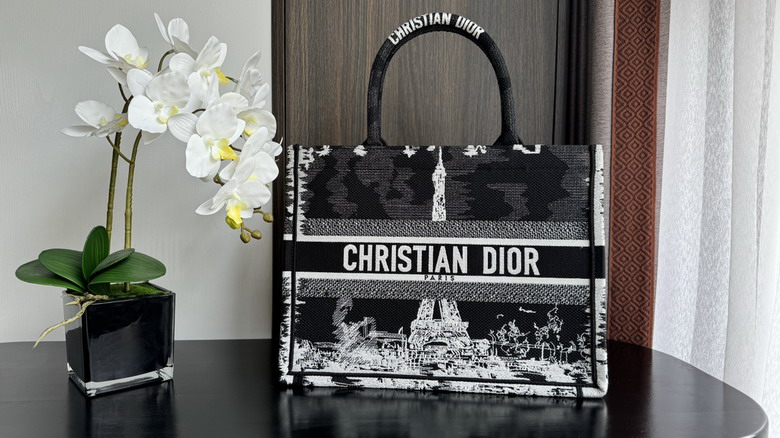 Christian Dior Book Tote Medium in Black and White Paris Embroidered Canvas