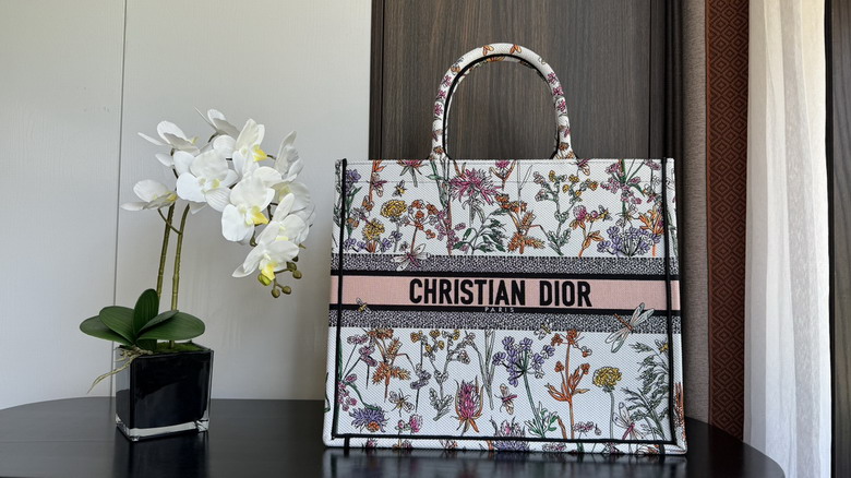 Christian Dior Book Tote Large in White Multicolor Floral Embroidered Canvas