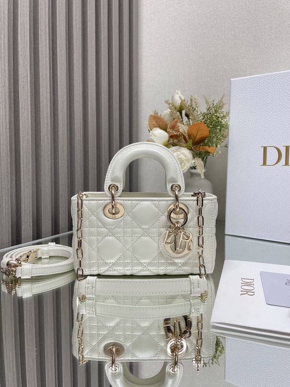 Christian Dior Lady Dior Micro Top-Handle Bag in White Cannage Lambskin