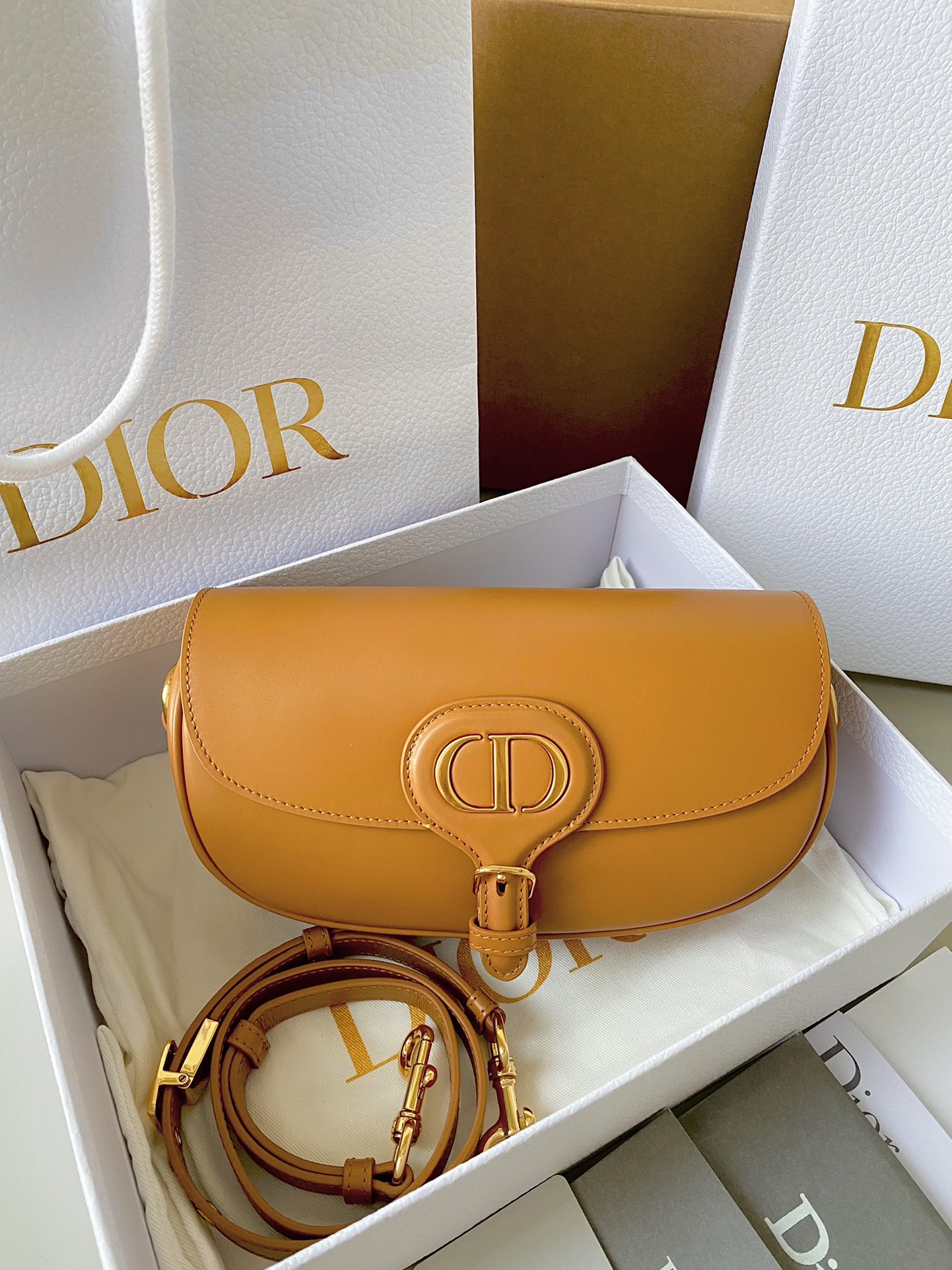Dior Bobby East-West Shoulder Bag in Caramel Tan Smooth Leather
