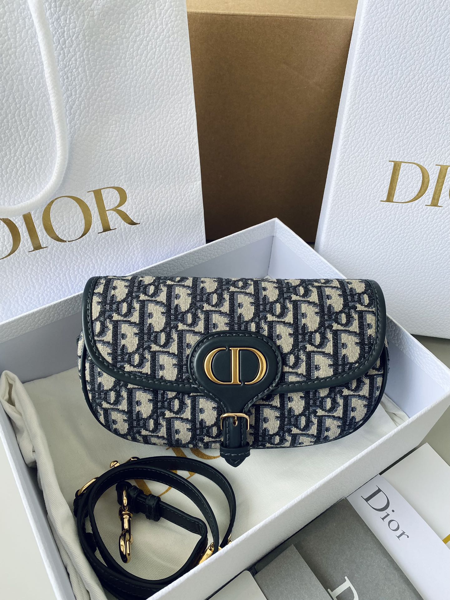 Dior Bobby East-West Shoulder Bag in Blue Oblique Jacquard