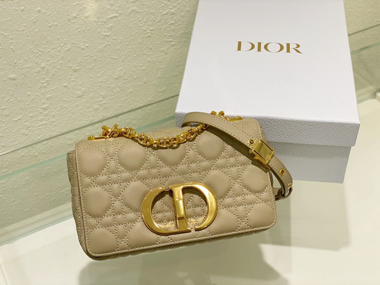 Christian Dior Dior Caro Small Chain Shoulder Bag in Beige Quilted Leather