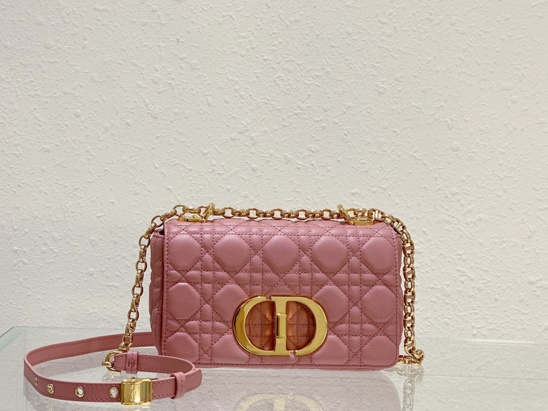 Dior Caro Small Chain Shoulder Bag in Pink Macrocannage Quilted Leather