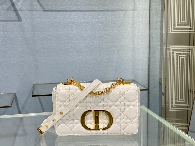 Christian Dior Dior Caro Small Chain Shoulder Bag in White Cannage Leather