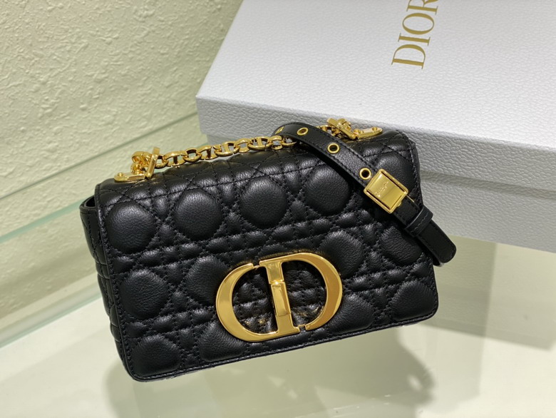 Christian Dior Caro Small Chain Shoulder Bag in Black Quilted Leather
