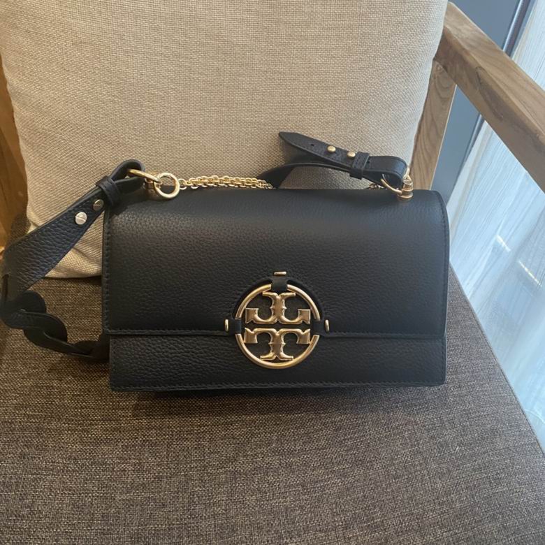 Tory Burch Miller Flap Shoulder Bag in Black Pebbled Leather