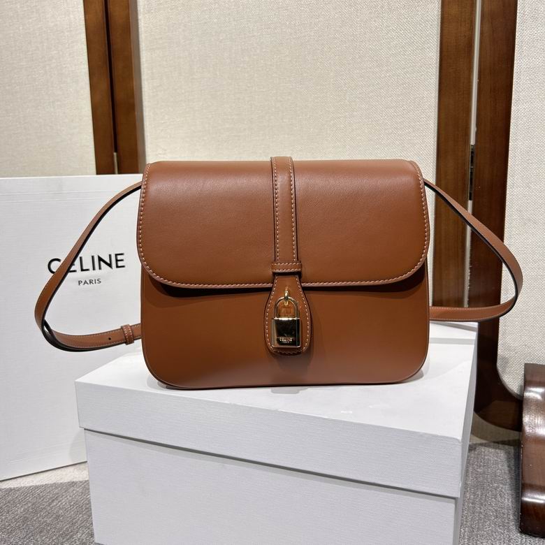 Celine Tabou Medium Flap Shoulder Bag in Tan Smooth Calfskin with Padlock