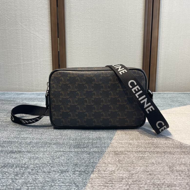Celine Triomphe Canvas Camera-Style Crossbody Bag with Logo Strap in Black