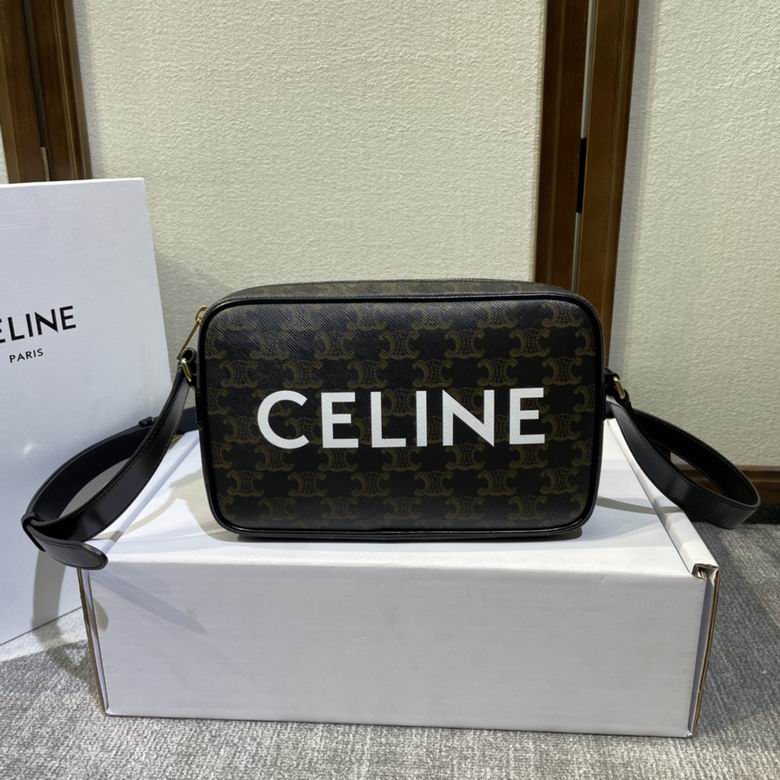 Celine Medium Messenger Bag in Triomphe Canvas with Celine Print, Black